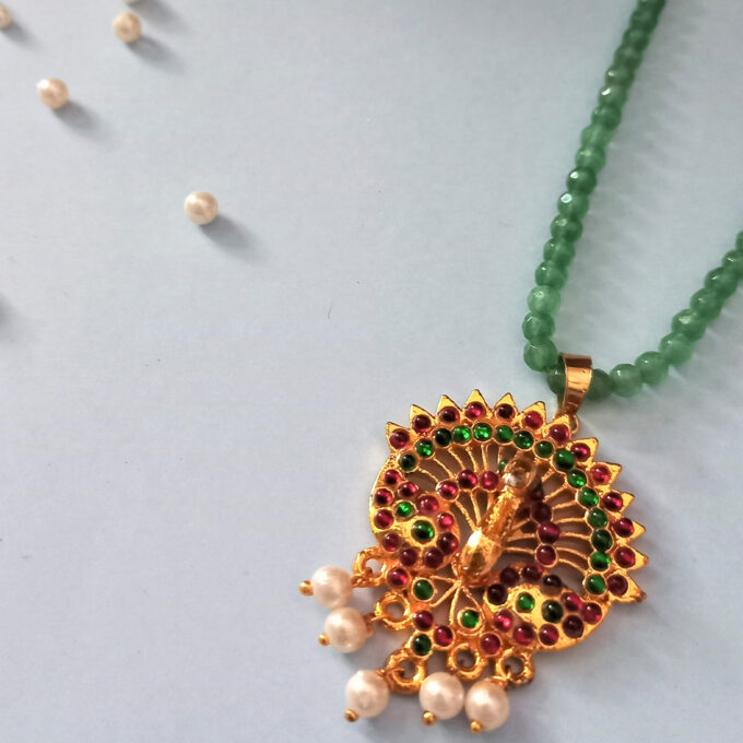 3D peacock pendant with crystal chain