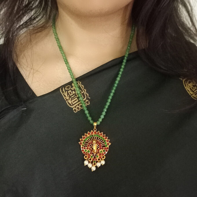 3D peacock pendant with crystal chain
